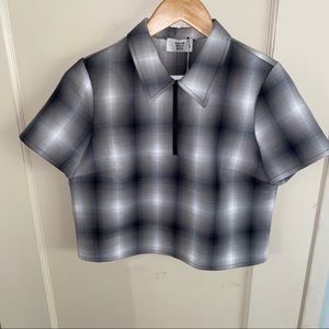 Maryam Nassir Zadeh Smoke Optic Weave PoloCrop Top